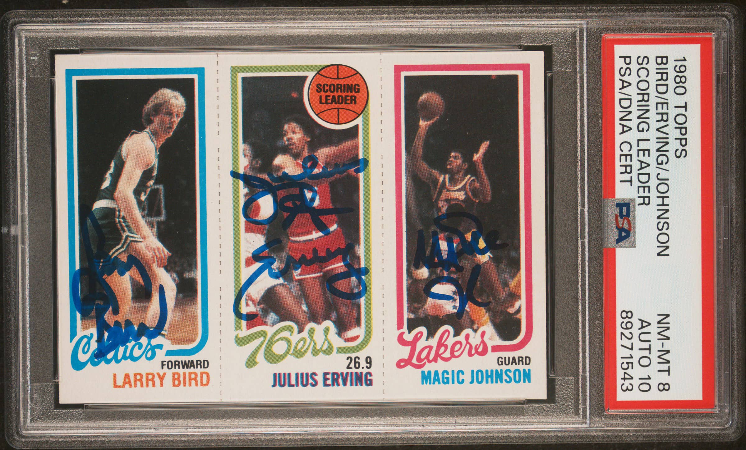 1980-81 Topps Bird/Erving/Magic Auto Rookie Sold