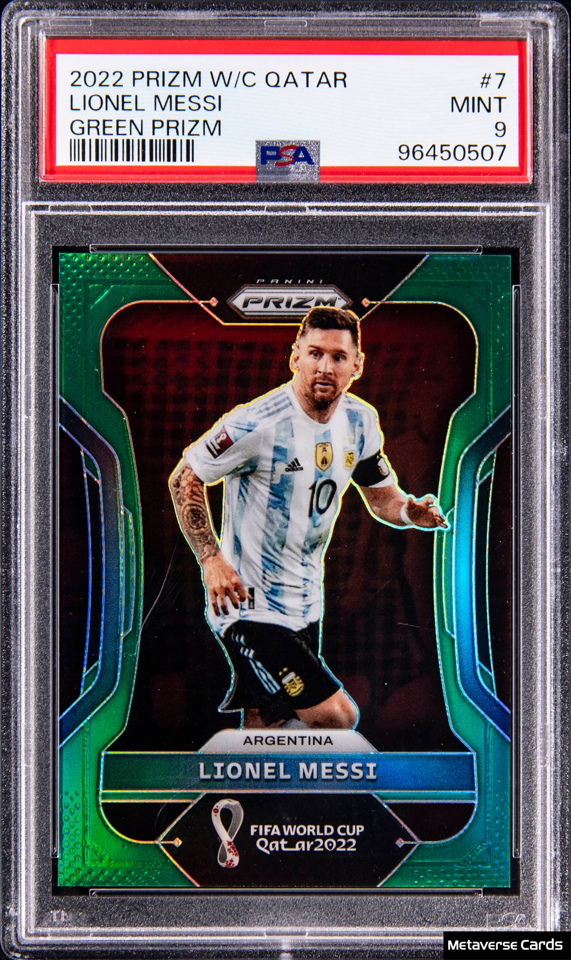 Messi 2022 Prizm World Cup Green /5 PSA 9 Sells