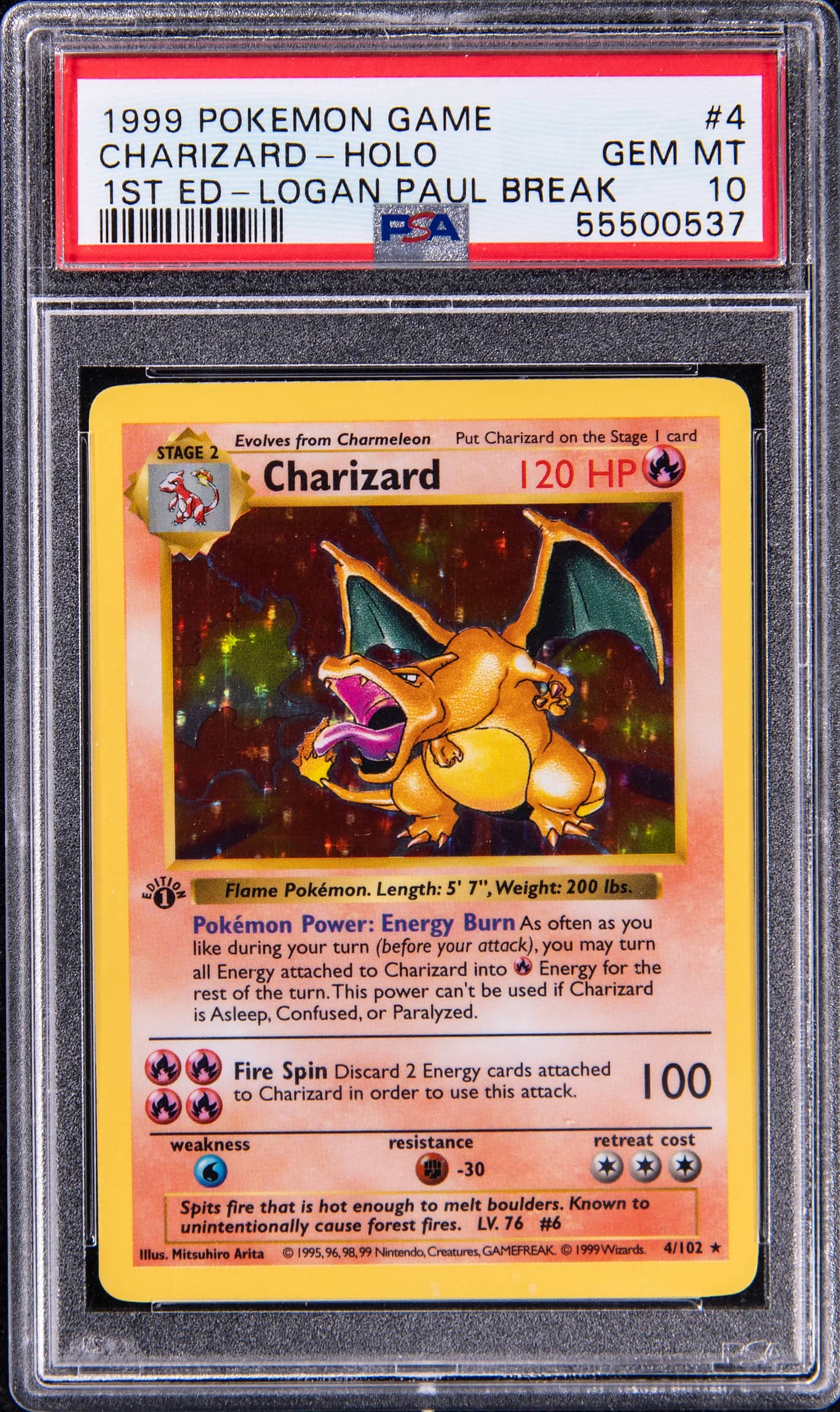 1999 1st Edition Charizard PSA 10 Logan Paul Sale