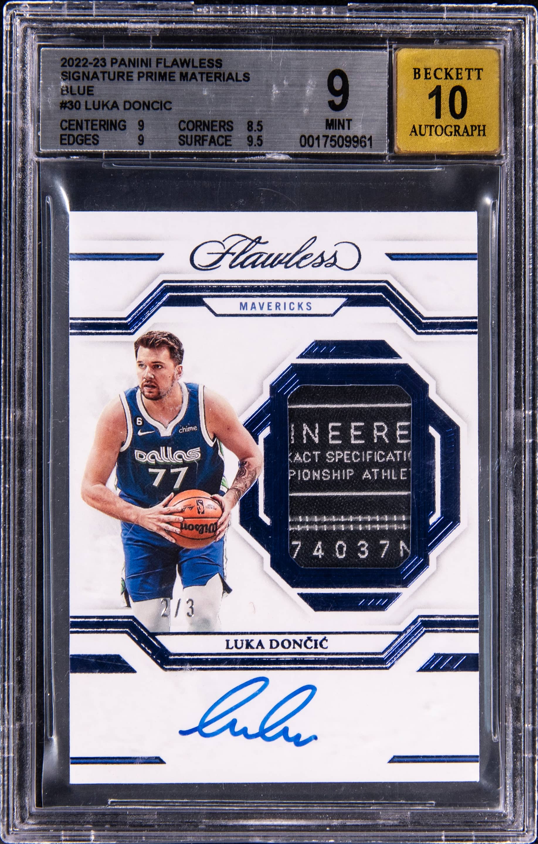 Luka Doncic 2022-23 Flawless Blue /3 BGS 9 Sale