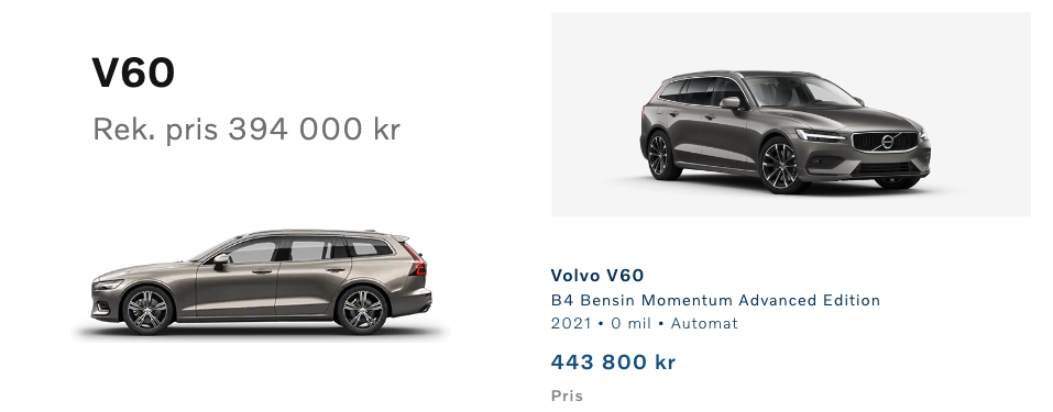Product relations - V60 configuration vs lagerbil