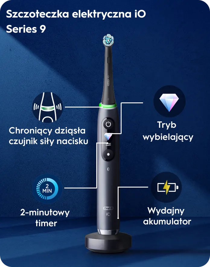 Szczoteczka elektryczna iO Series 9 - Chroniący dziąsła czujnik siły nacisku - Tryb codzienne czyszczenie - 2-minutowy timer - Wydajny akumulator