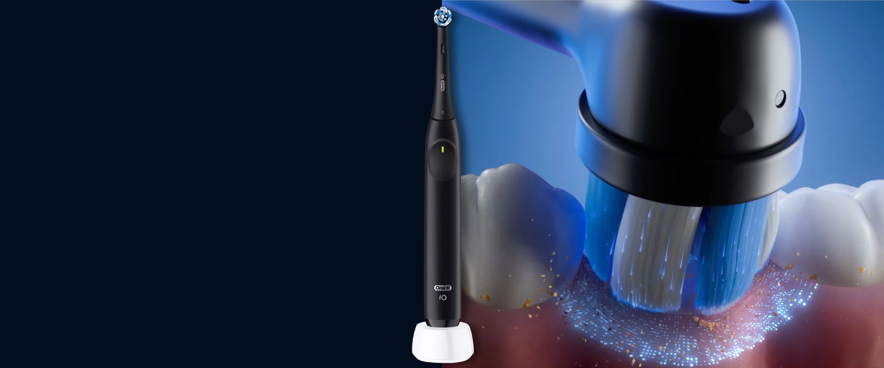 Okrągła główka szczoteczki elektrycznej Oral-B iO czyści zęby ruchem okrężnym