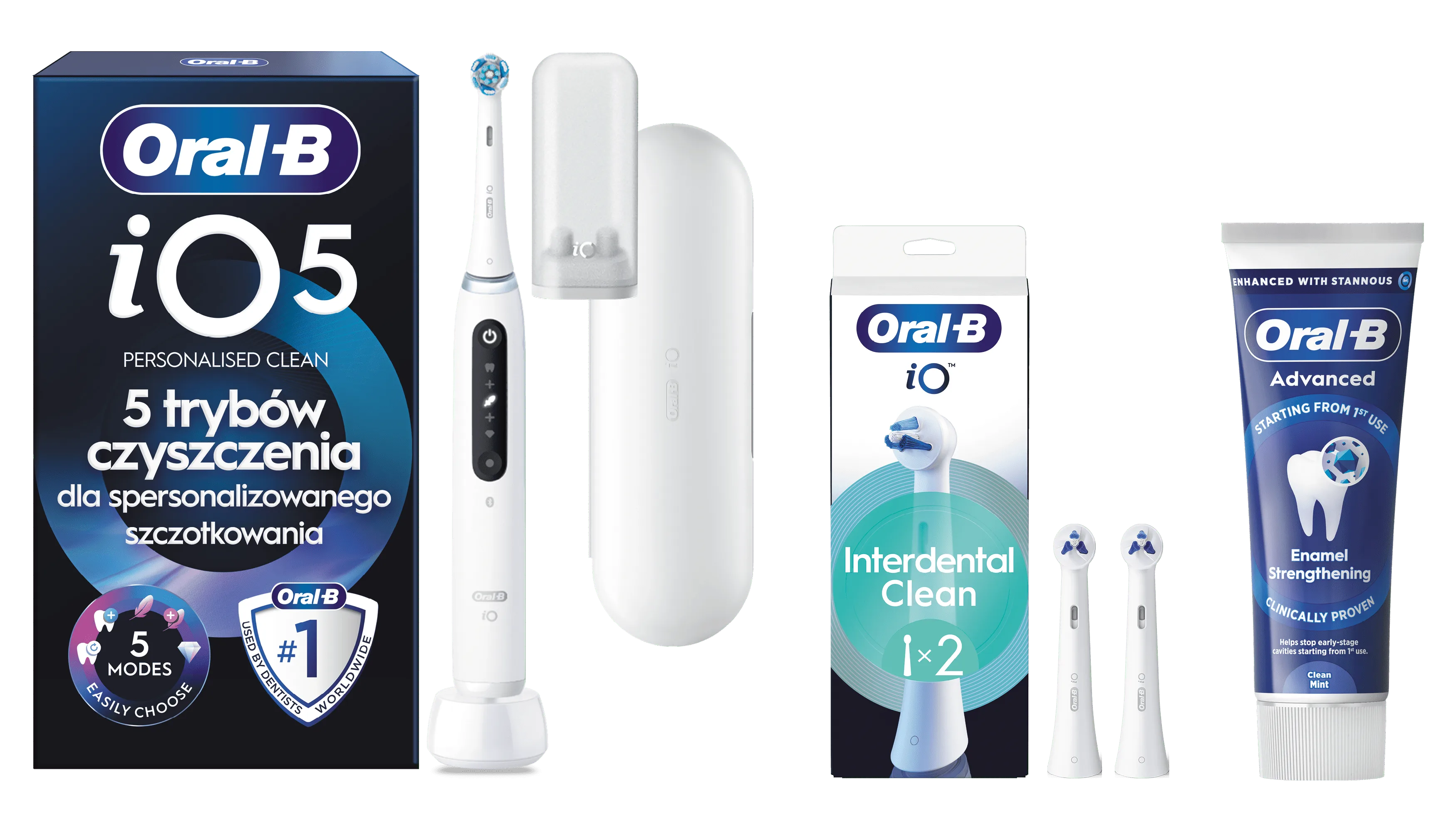 Zestaw ortodontyczny z Oral-B iO 5: szczoteczka elektryczna iO 5 + końcówki do szczoteczki + pasta do zębów