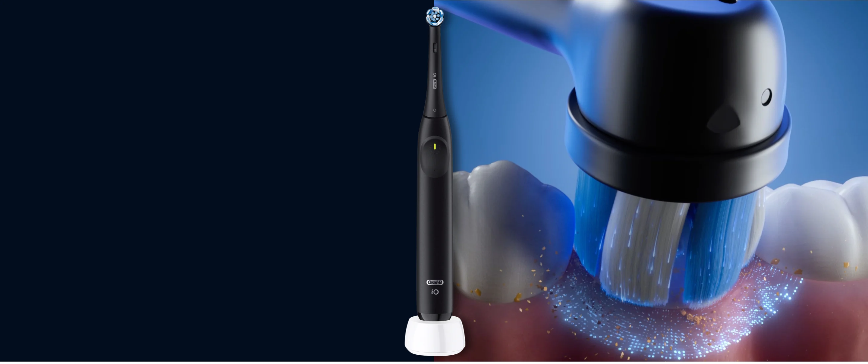 Okrągła główka szczoteczki elektrycznej Oral-B iO czyści zęby ruchem okrężnym