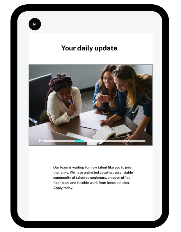 Internal Communications video daily update information on a tablet