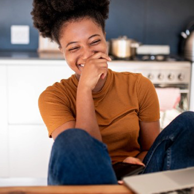Woman is interacting in a virtual company meeting.