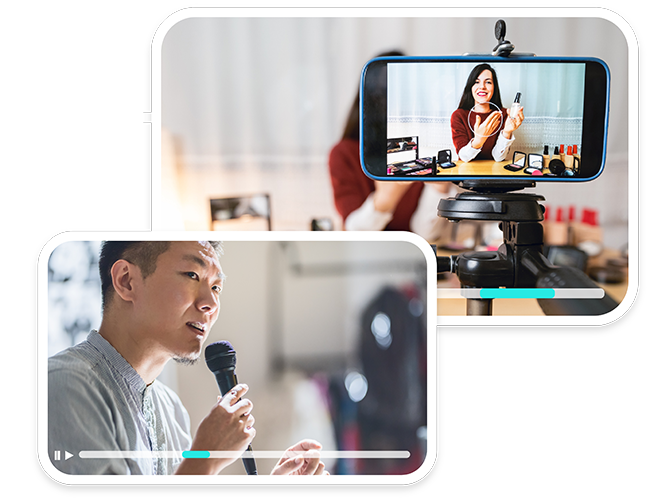 Retail product video live streaming content on a tablet and smartphone