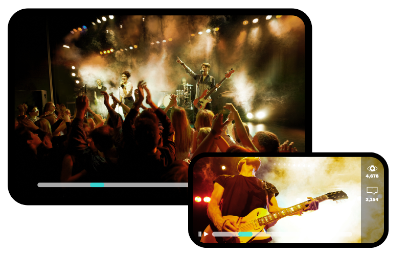 Music concert video stream content on a smartphone and tablet