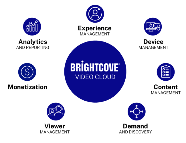 サービスと機能の情報が周囲を囲んでいる Brightcove Video Cloud ロゴの画像
