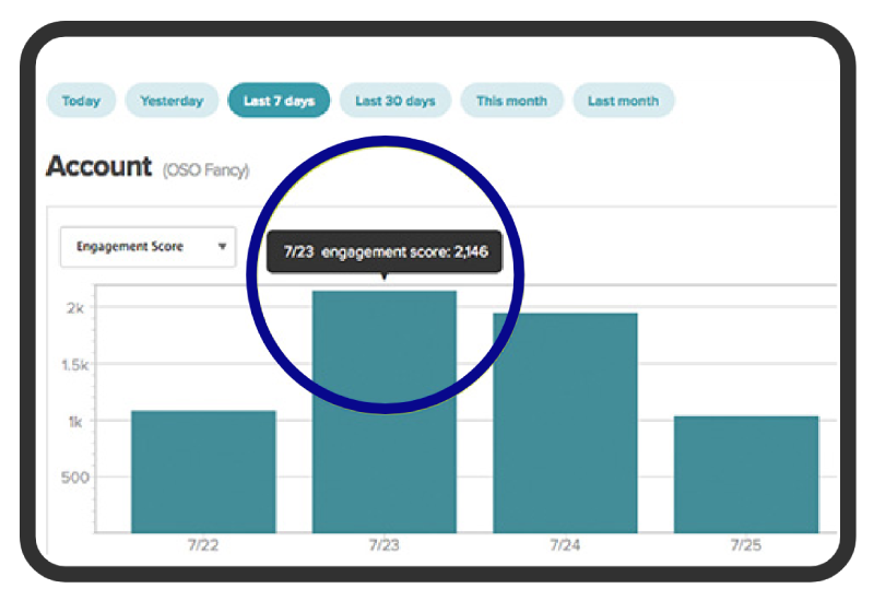 Account analytics dashboard with engagement score information on a screen.