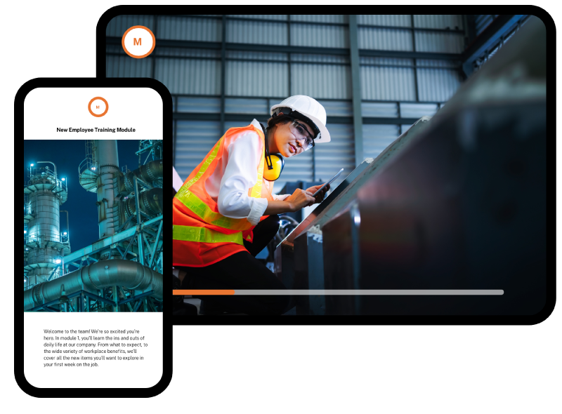 Oil and gas industry training video and information on a smartphone and tablet