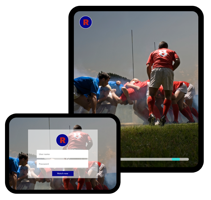 Sports video streaming content and account login information on tablet screens
