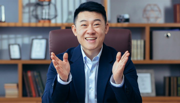 Man talking at a virtual meeting