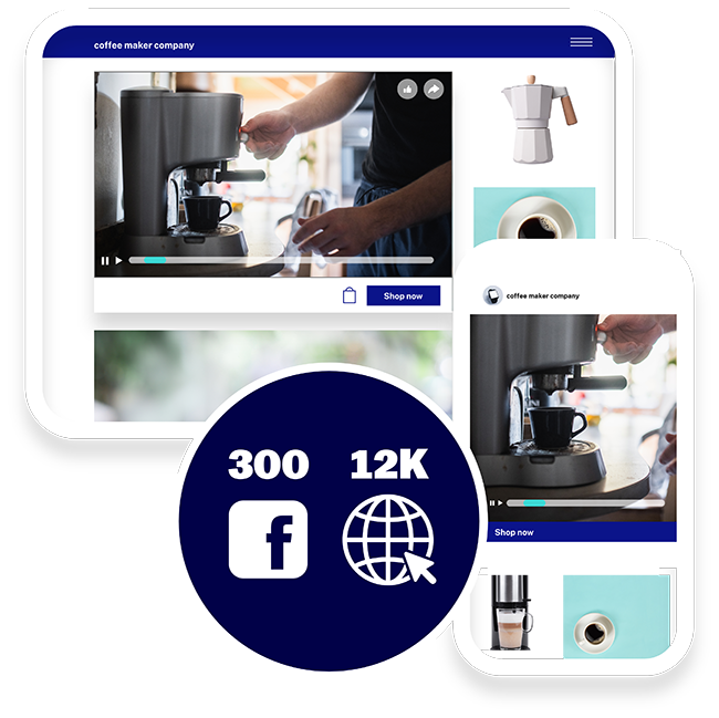 Retail and Product video content and social media information on a tablet and smartphone