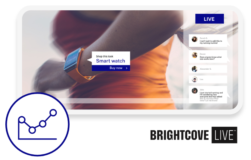 Brightcove Live product video stream, chat, and shopping link