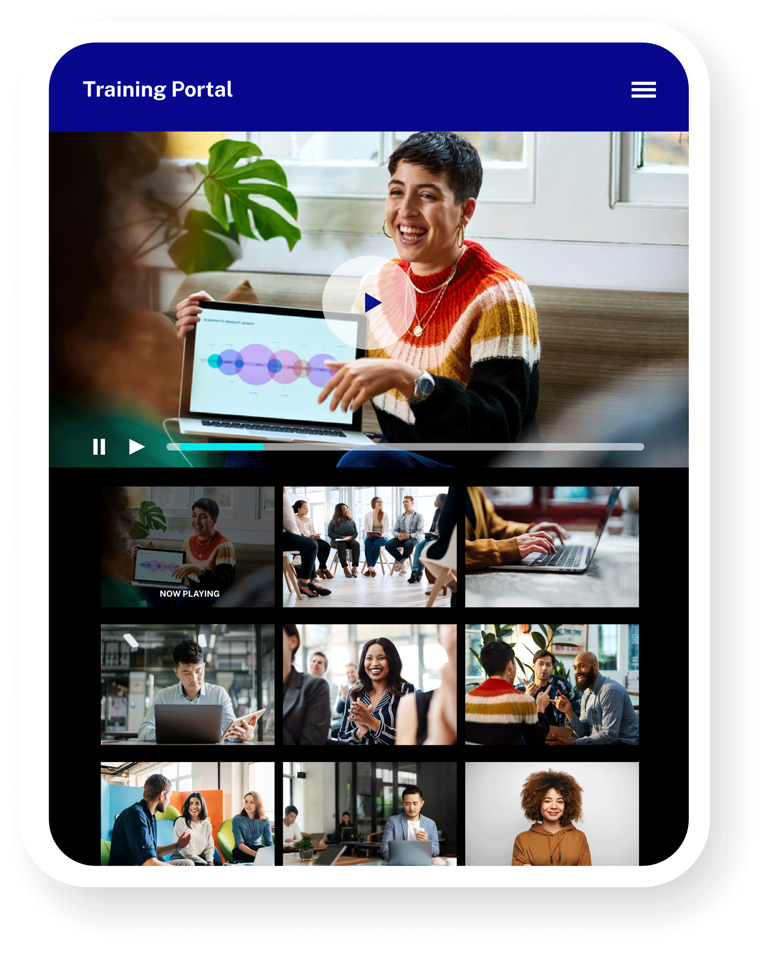Portal de vídeos de formación para empleados en una tablet