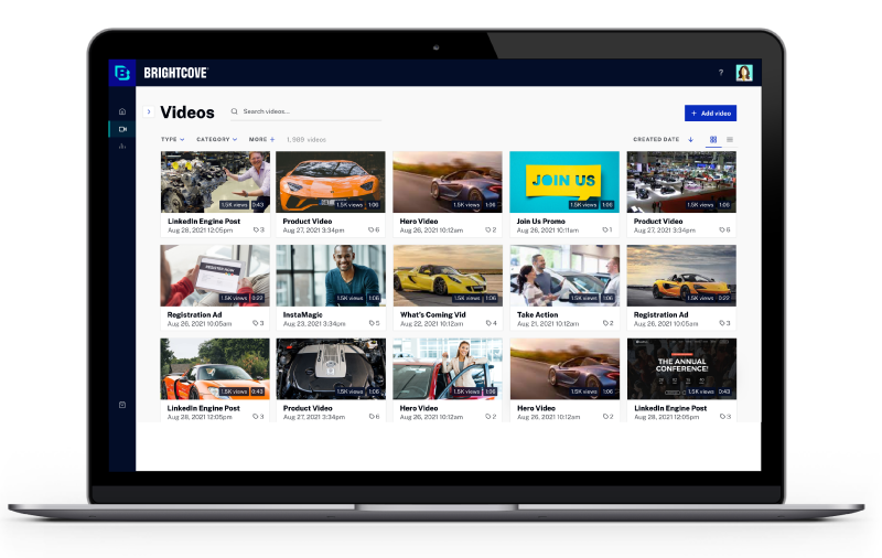 Brightcove video dashboard information on a laptop