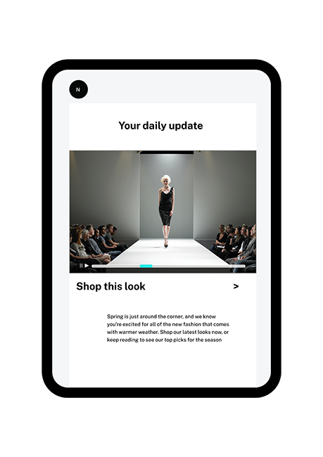 Retail e-Commerce Video fashion product information and video update on a tablet.