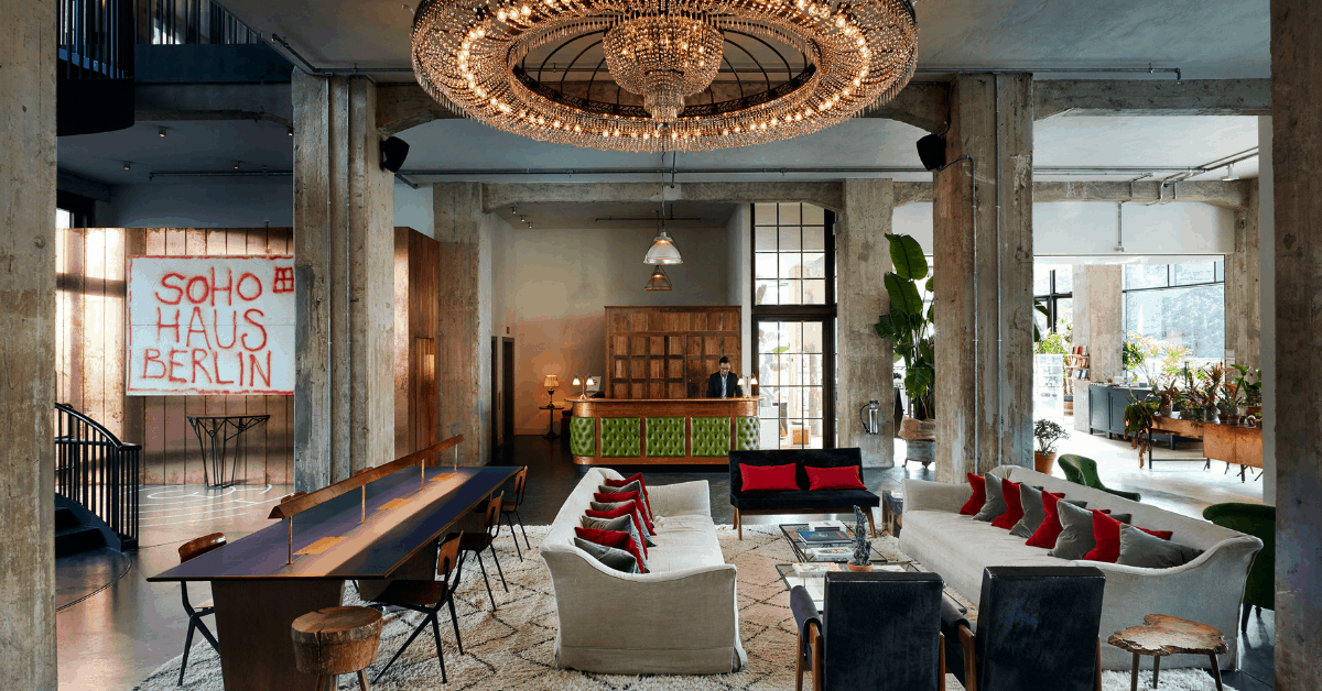 <figcaption>The lobby at Soho House Berlin. <em>Image credit: Soho House Berlin</em></figcaption>