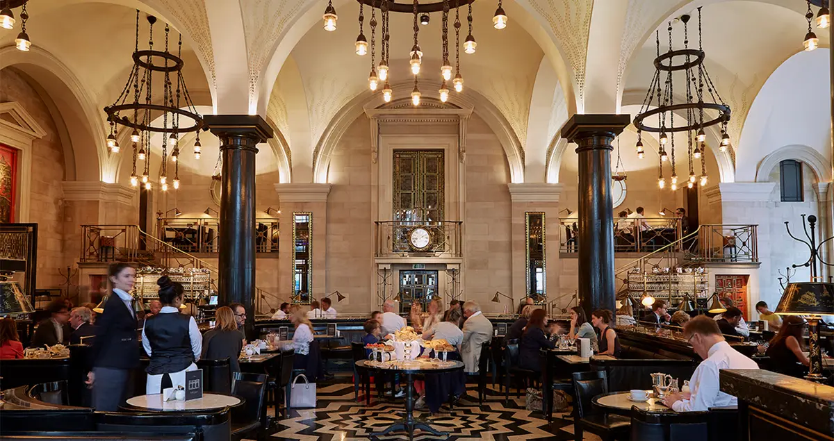 Interior shot of the main dining room at The Wolseley restaurant in Piccadilly in London.