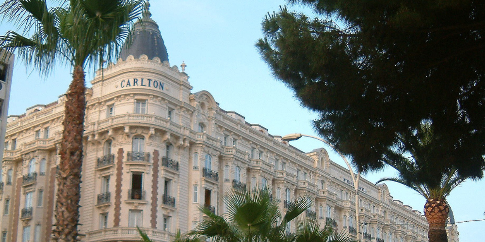 Outside shot of the Ritz Carlton hotel in the South of France.