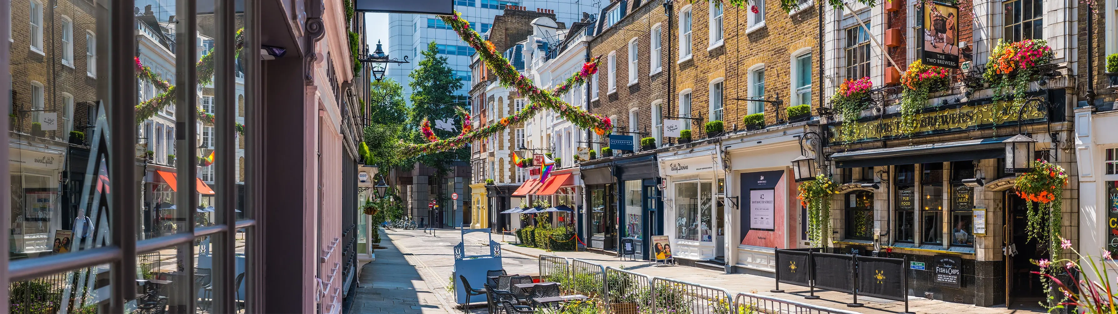 Colourful street in London's Soho district.
