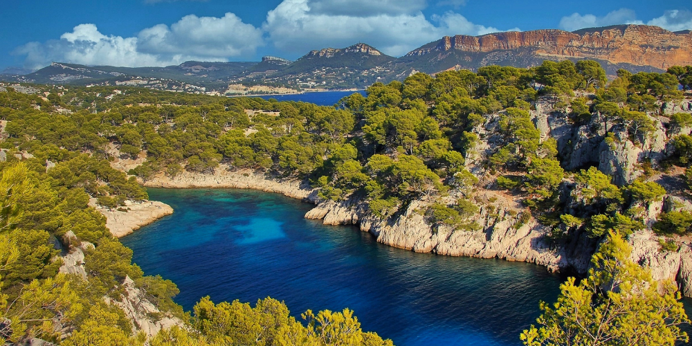 A shot of the south of France beaches on the Calanque de Port Pin near Marseille.