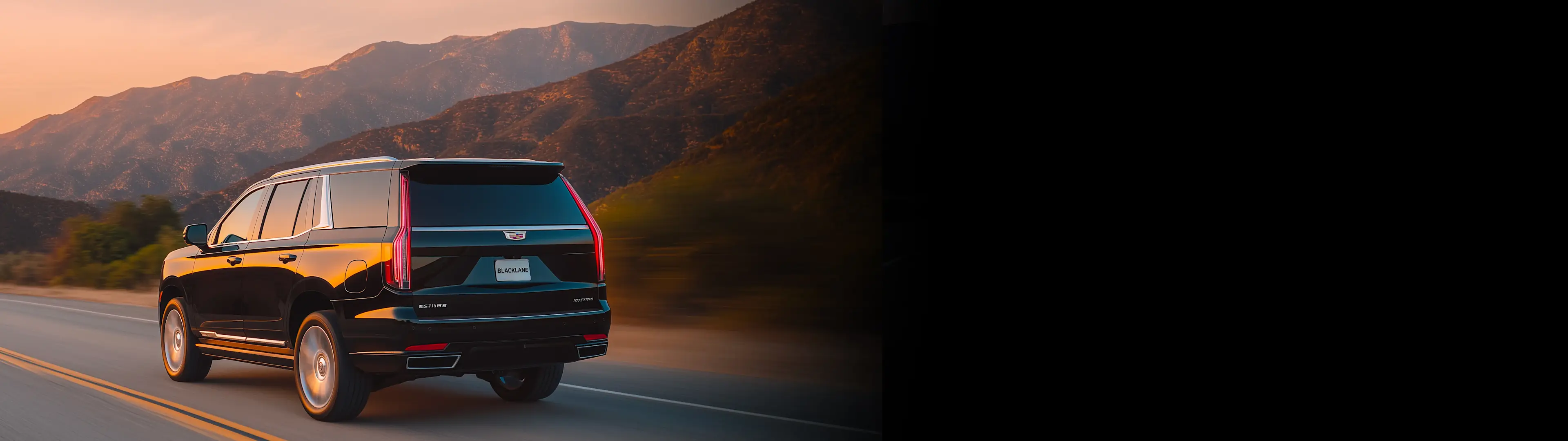 A Blacklane SUV cruises along the road from LA to Santa Clarita.