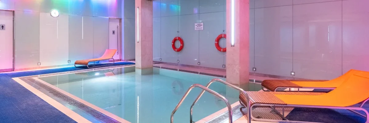 A shot of the pool in the DXB Health club airport gym.