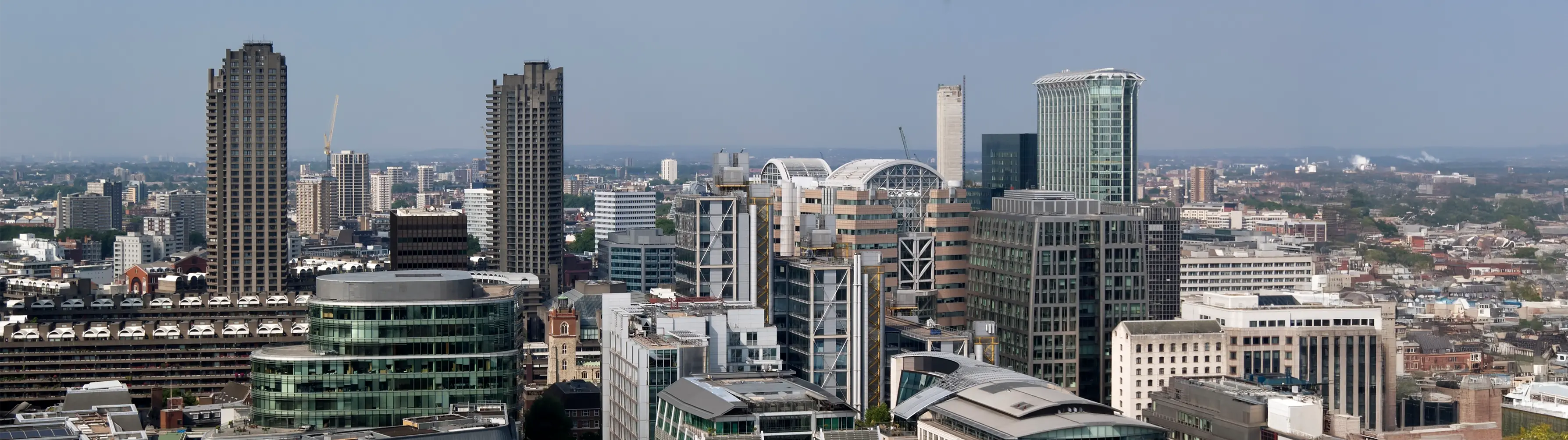 London's skyline including the Barbican from a rooftop.