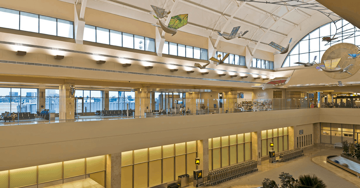 <figcaption>"Flight of Ideas" installation by Beth Nybeck in Terminal C. <em>Image credit: John Wayne Airport</em></figcaption>