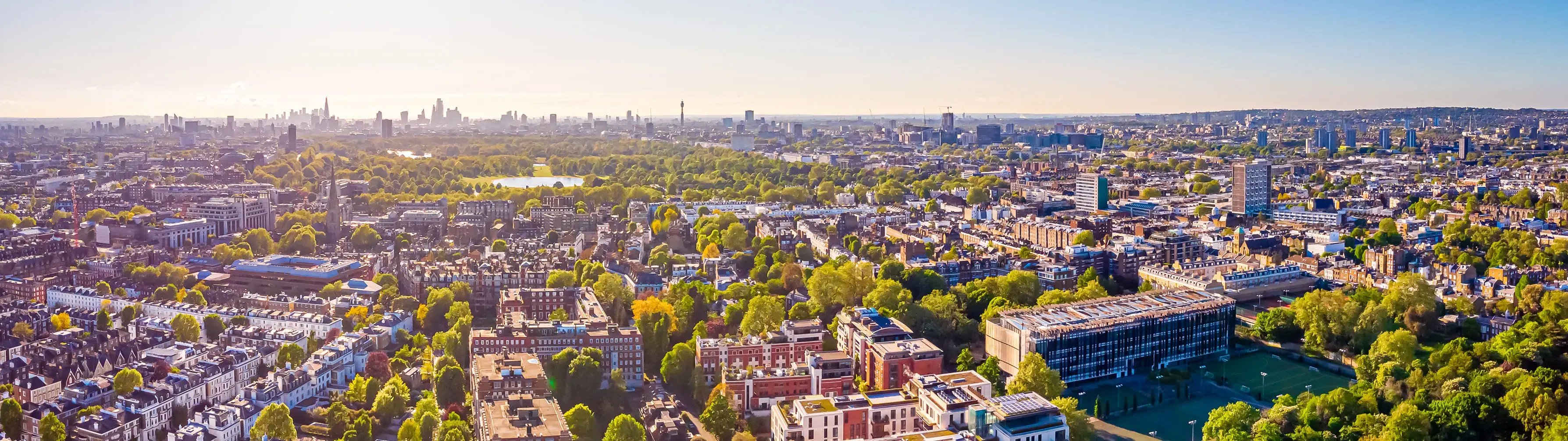 Aerial view of London City from Kensington.