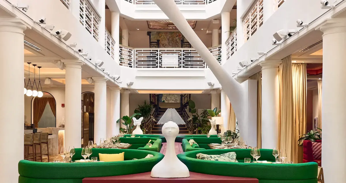 The architecturally exquisite atrium of the Moore Miami restaurant space.