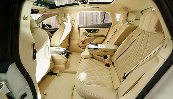 View of the backseat interior of a Mercedes EQS