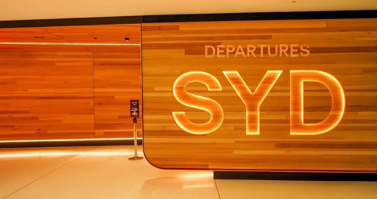 The entrance walls to Departures at Sydney International Airport.