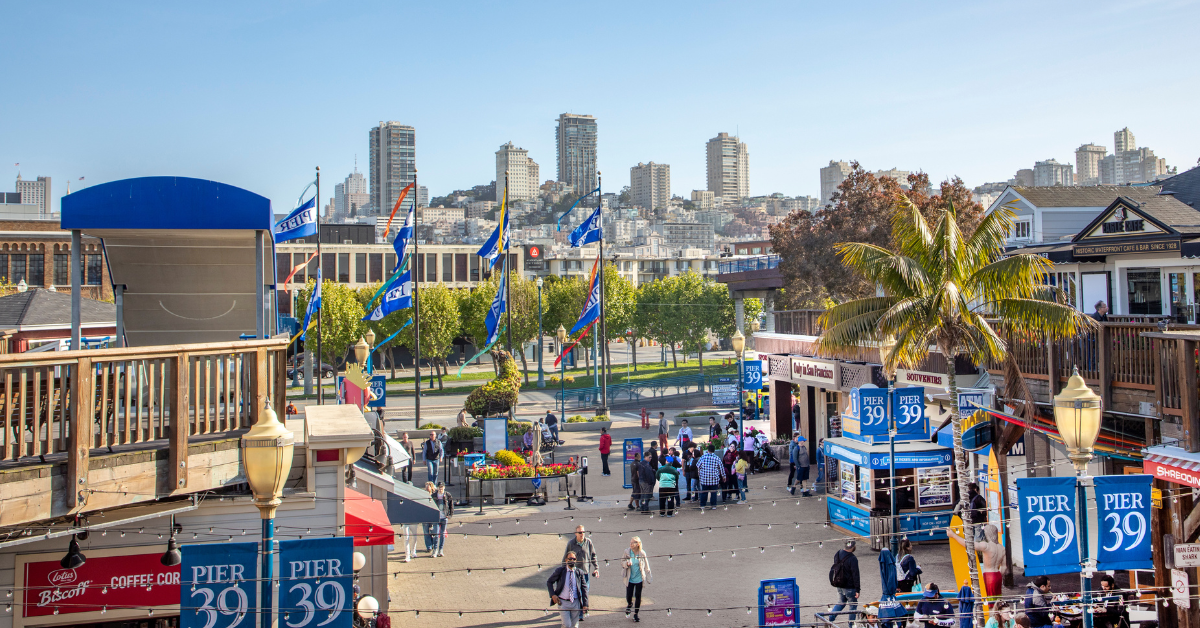 Pier 39 is a shopping, dining, and entertainment complex located on a pier at Fisherman’s Wharf.