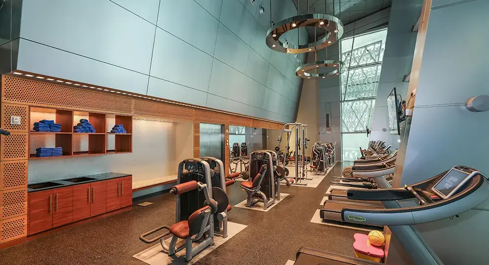 A view of the stunning airport gym at Vitality Fitness Center in Hamad Airport, Qatar.