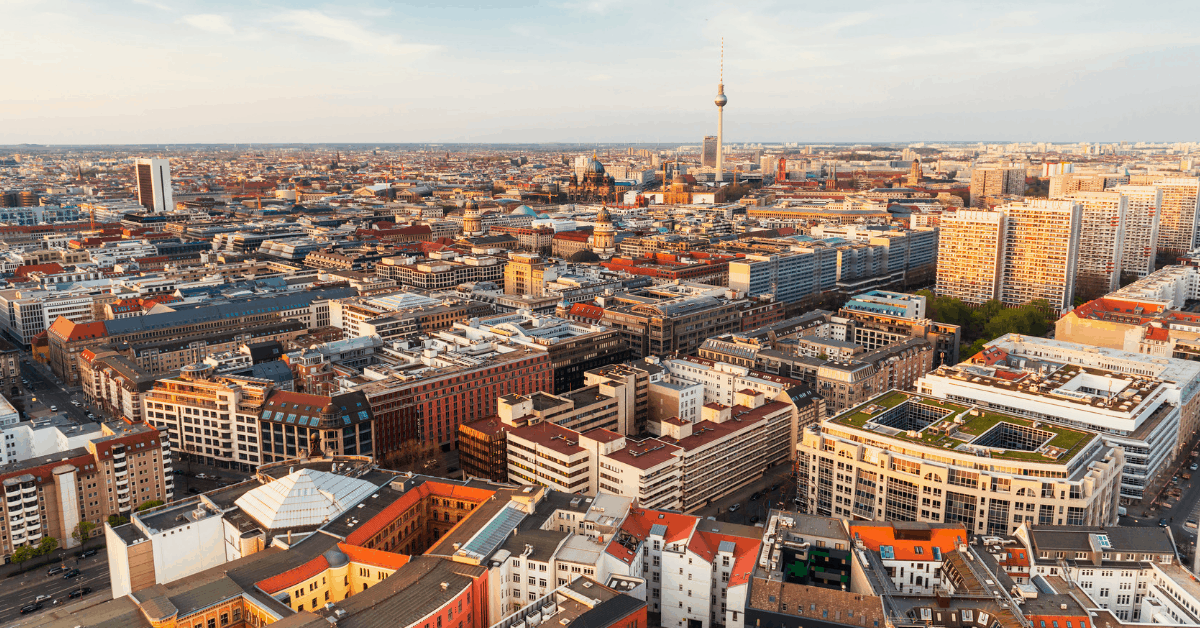 <figcaption>Spot the Berliner Fernsehturm on your way into the city.<em> Image credit: funky-data/iStock</em></figcaption>