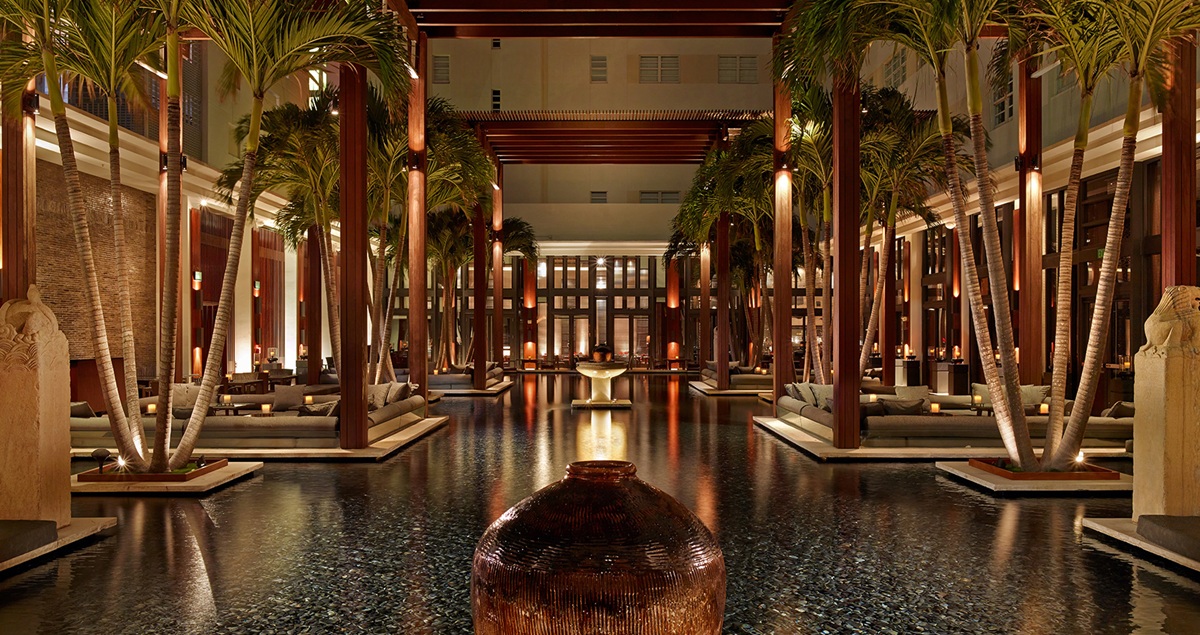 The luxurious pool and spa area of the Setai Hotel in Miami.