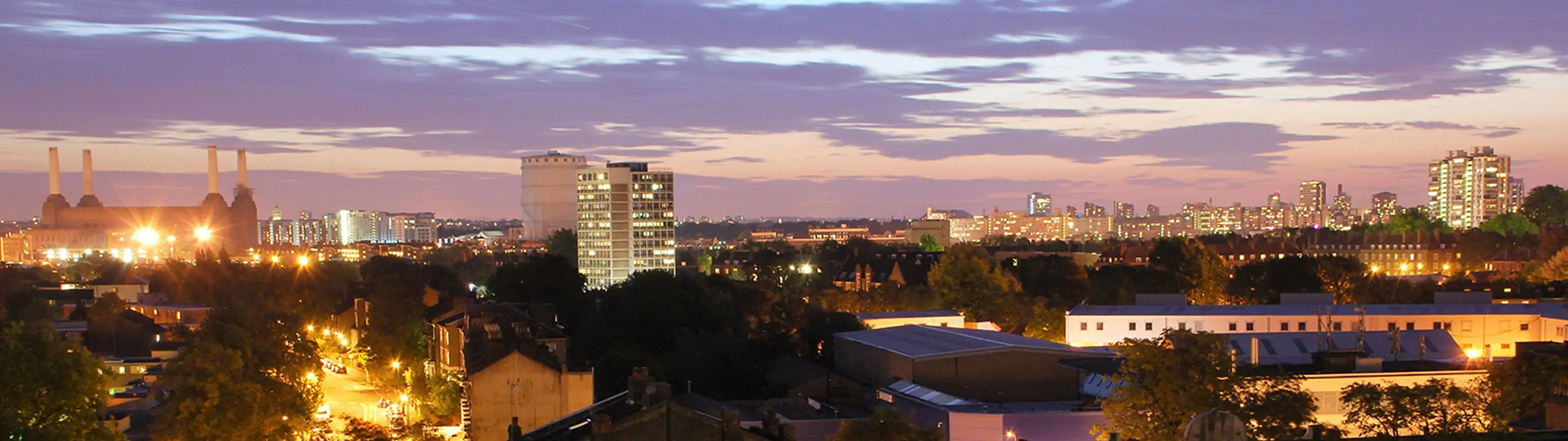 London's Stockwell skyline at night