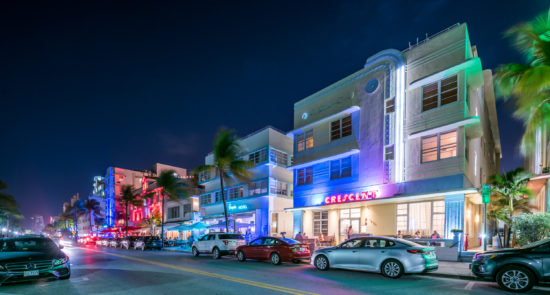 <figcaption class="wp-element-caption">Miami's Art Deco District at night. <em>Image credit: Maciek Lulko/Flickr</em></figcaption>