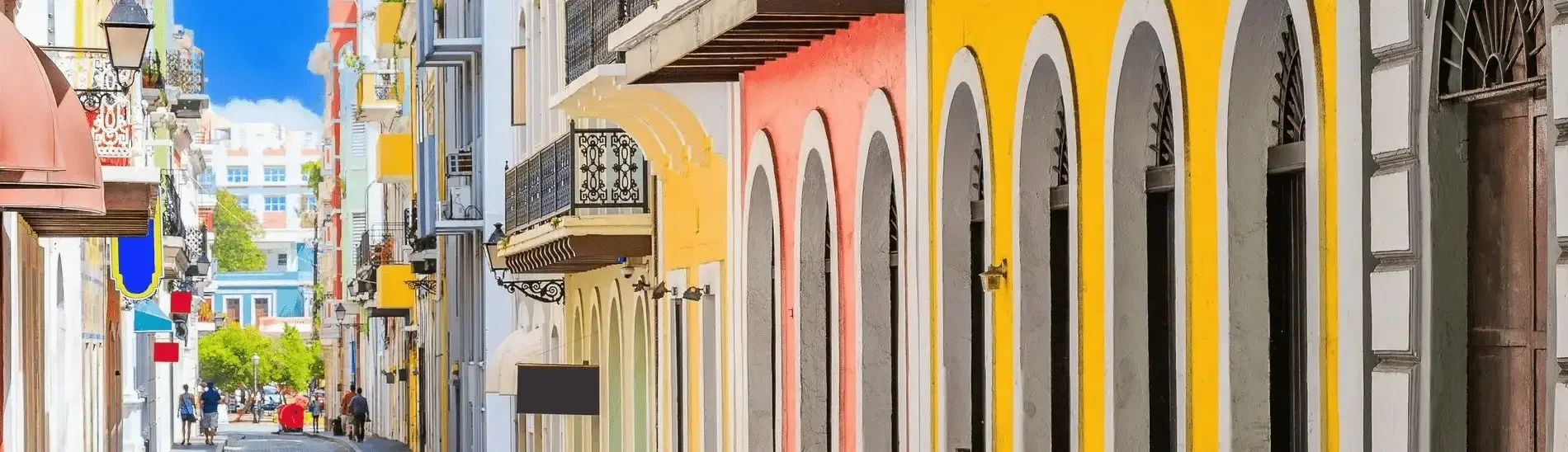 A vibrant streetscape in Puerto Rico's Old San Juan.
