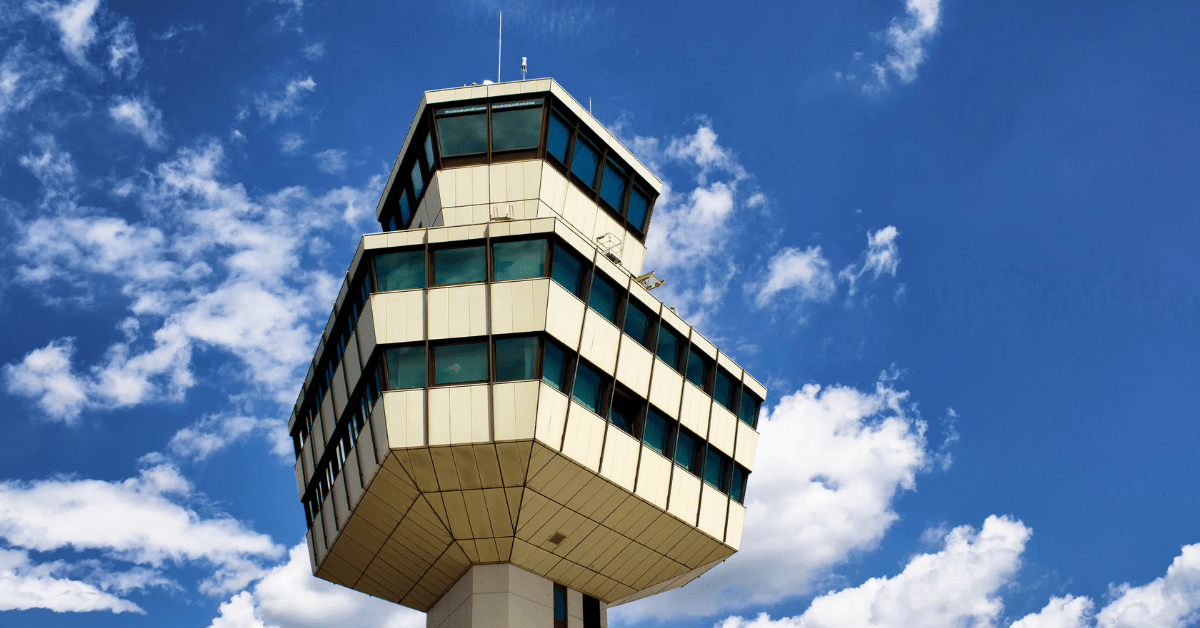 <figcaption>The control tower at Tegel Airport. <em>Image credit: theendup/iStock</em></figcaption>