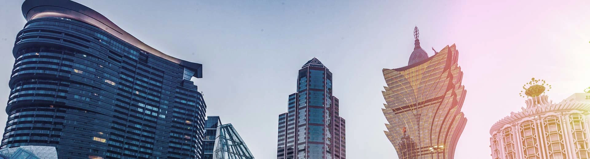 Shot in the dusk light are some of the tallest buildings in Macau.