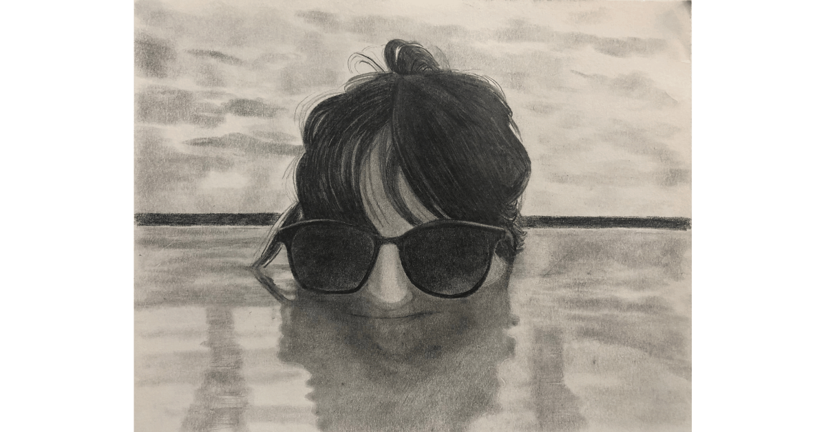 <figcaption> Self-portrait (hot pot), graphite on paper, 8"x10", 2019. <em>Image credit: Sarah Thibault</em></figcaption>