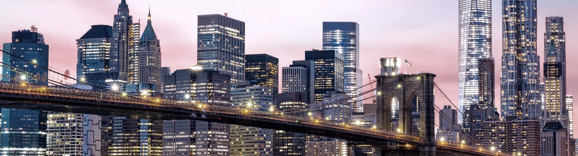 The Manahattan Bridge in New York, with an array of imposing skyscrapers behind it, make up one of the most recognizable skylines in the world.