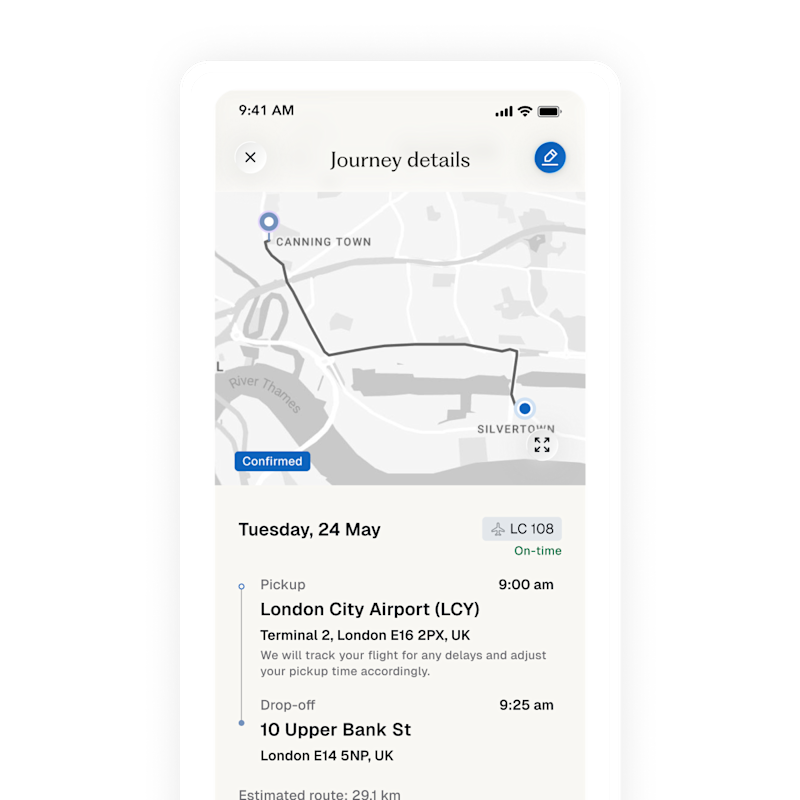 Écran d'accueil de l'application Blacklane