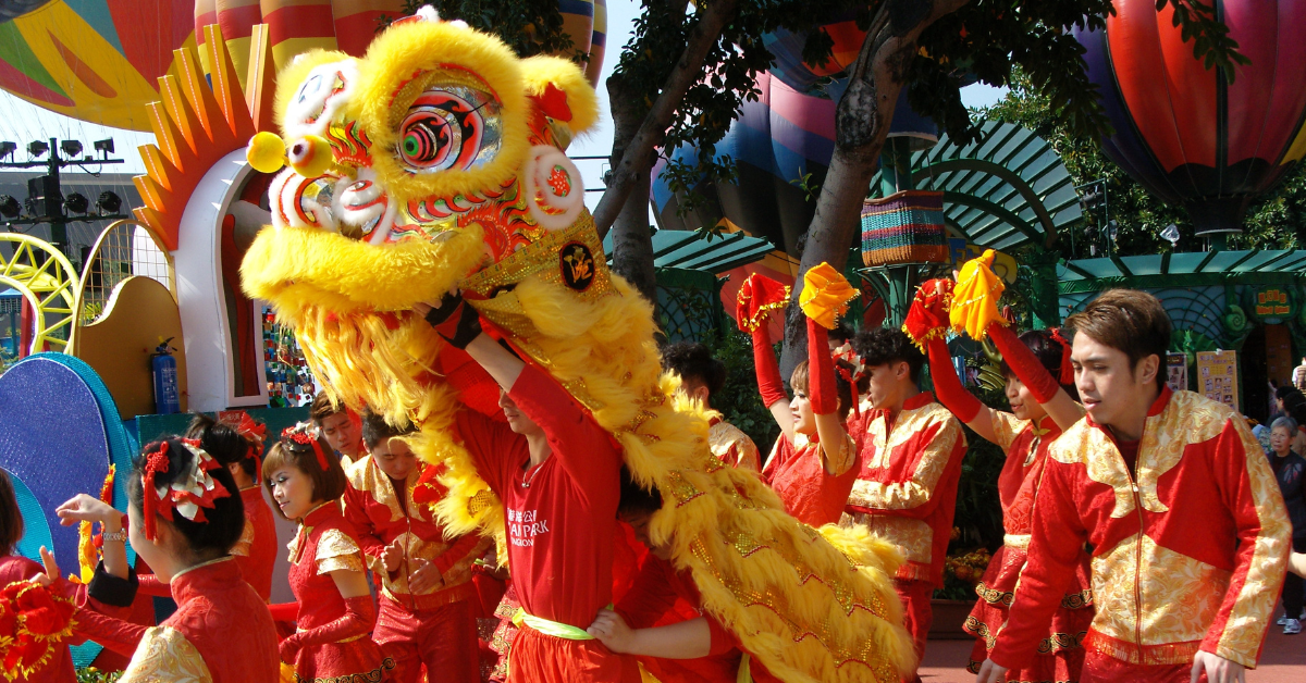 <figcaption class="wp-element-caption">The lion dance, a lively and symbolic performance, brings auspicious energy and joy to celebrations across cultures. <em>Image credit: shankar s./Flickr</em></figcaption>