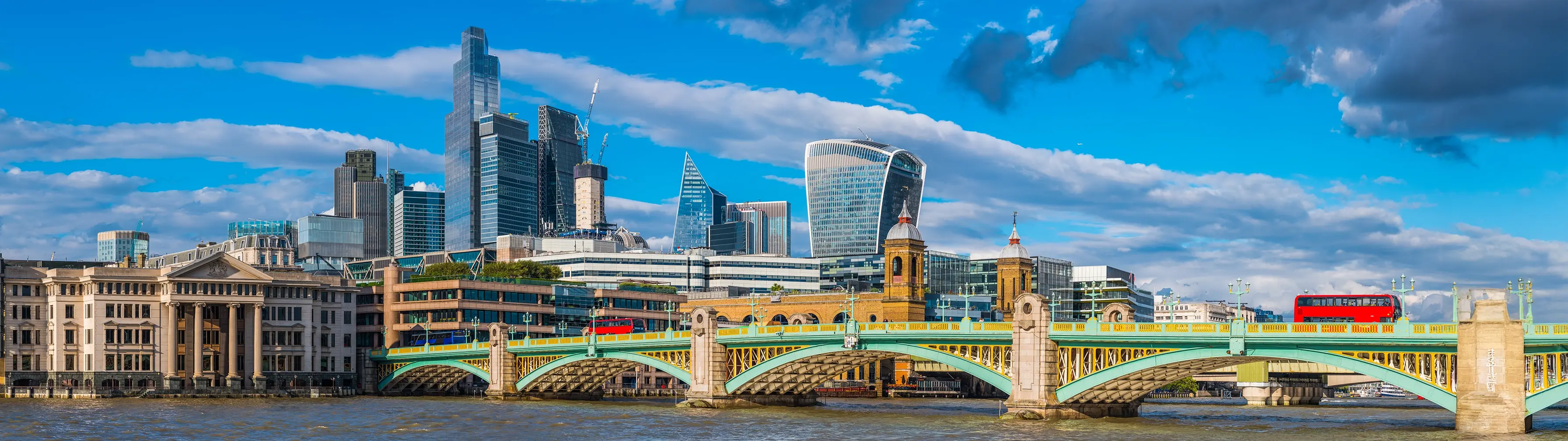 View of The City of London and Blackfriars Bridge from across the Thames.